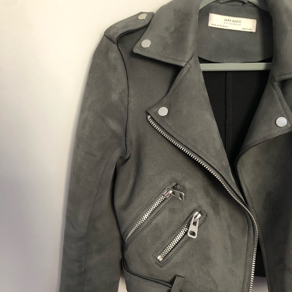 Zara Faux Suede Moto Jacket - Green Grey Colour - Picture 5 of 6